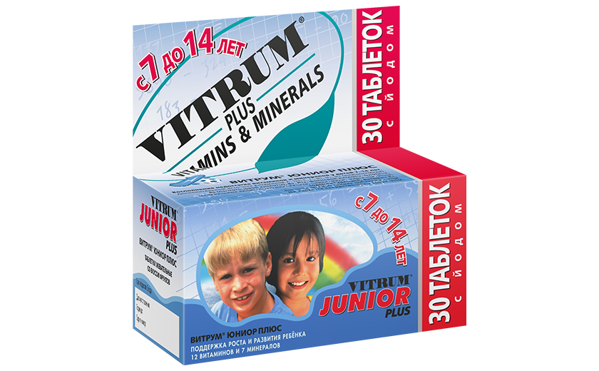 Витрум® Юниор Плюс 30 таблеток: фото упаковки, действующее вещество, подробная инструкция по применению